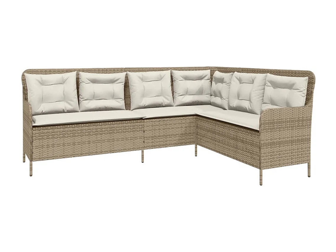 Sofá de jardín en forma de L con cojines ratán sintético beige