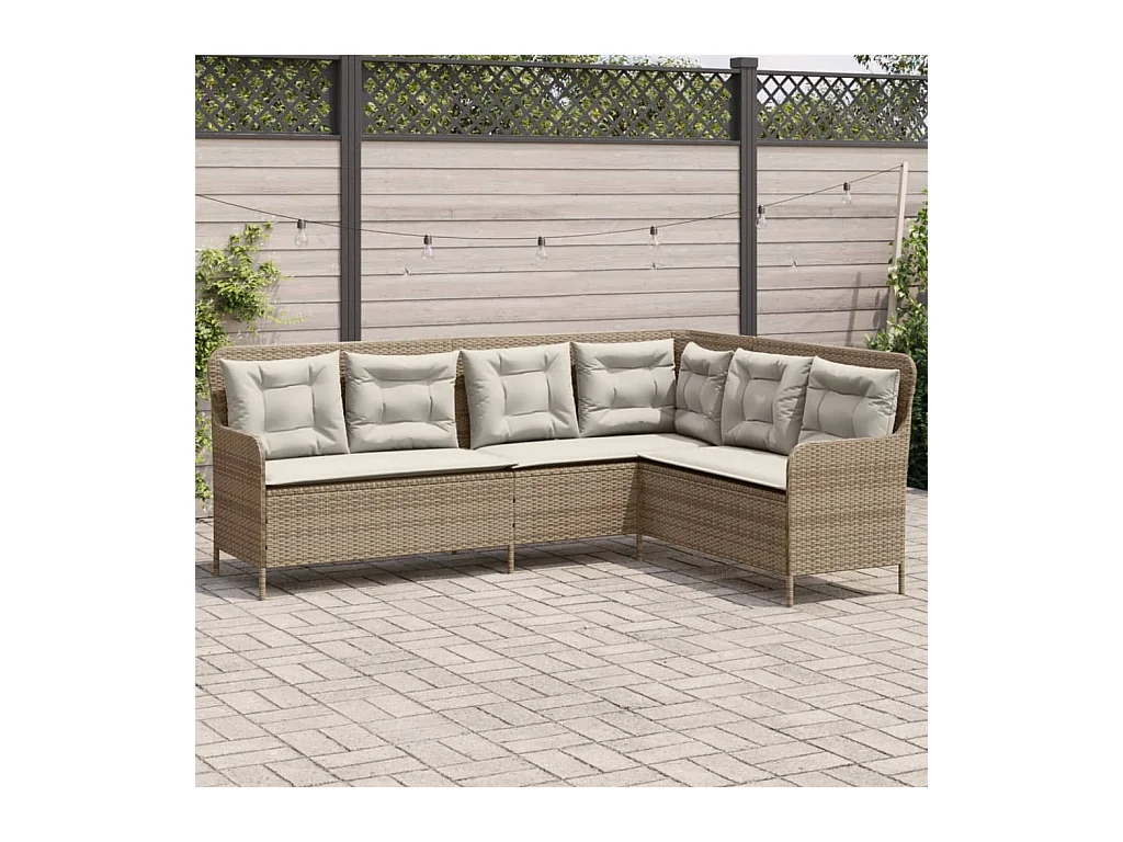 Canapé de jardin avec coussins forme de L beige résine tressée
