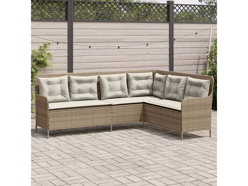 Gartensofa in L-Form mit Kissen Beige Poly Rattan