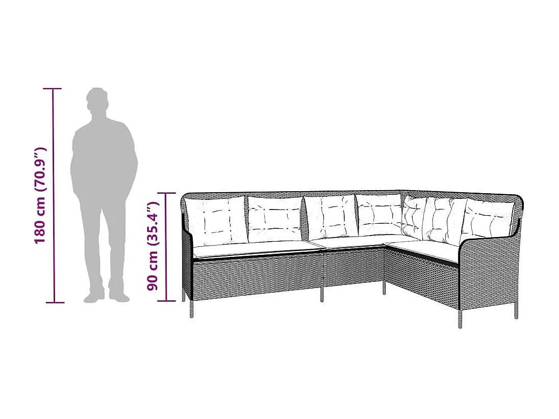 Gartensofa in L-Form mit Kissen Beige Poly Rattan