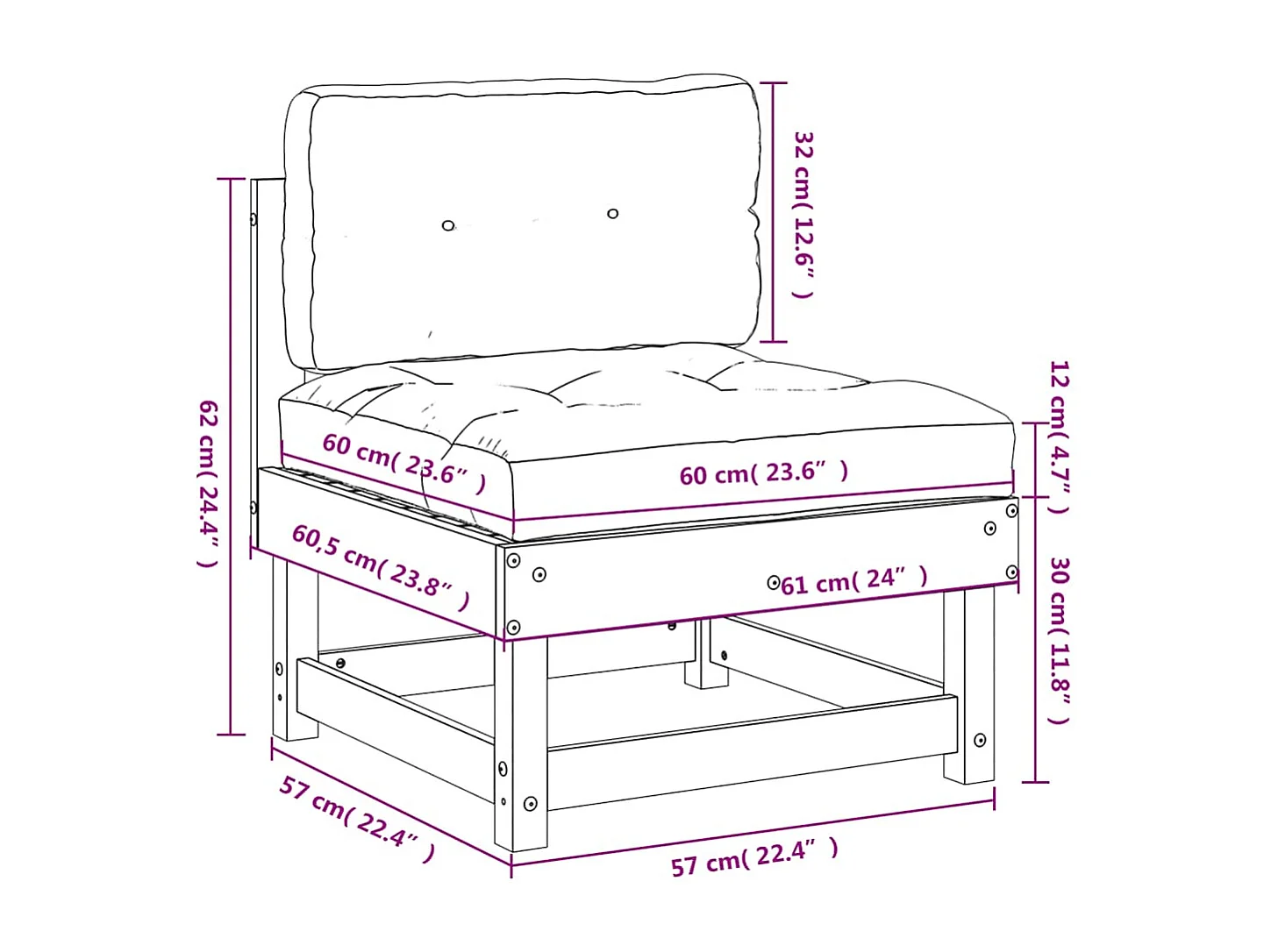Divano Centrale con Cuscini in Legno Impregnato di Pino