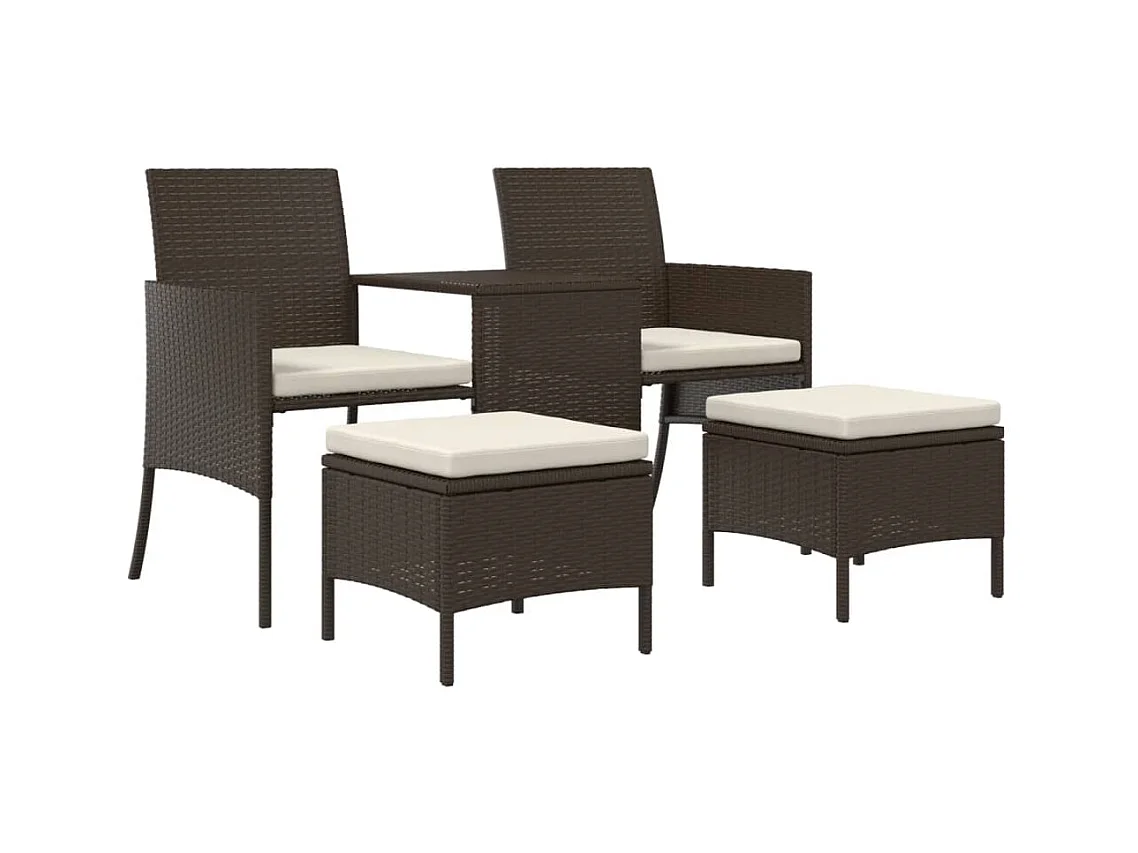 Tuinbank 2-zits met tafel en voetenbanken poly rattan bruin