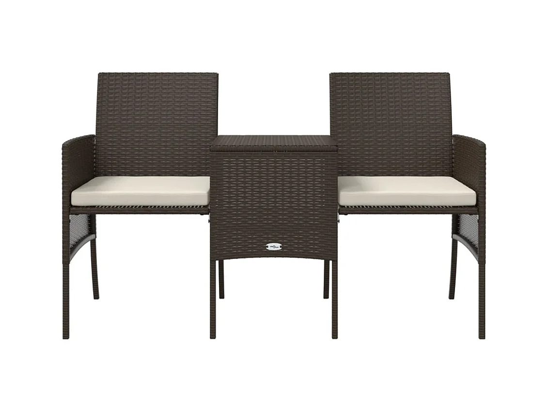 Tuinbank 2-zits met tafel en voetenbanken poly rattan bruin