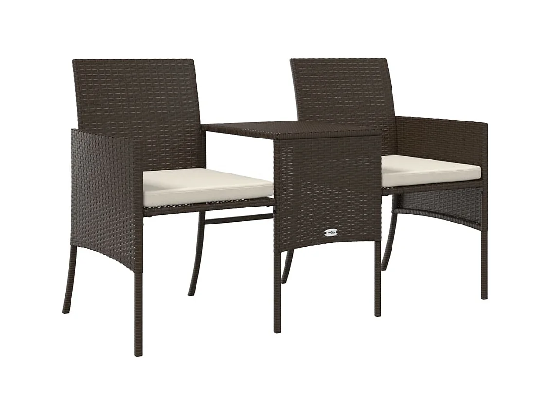 Tuinbank 2-zits met tafel en voetenbanken poly rattan bruin