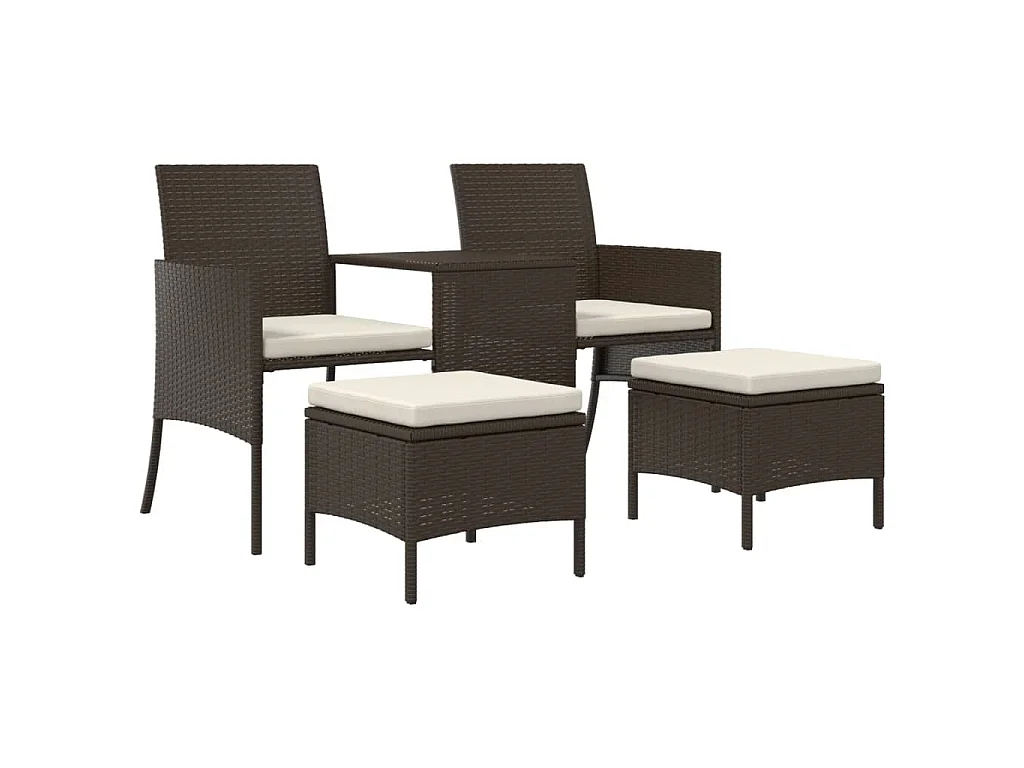 Divano Giardino 2Posti con Tavolo e Sgabelli Marrone Polyrattan