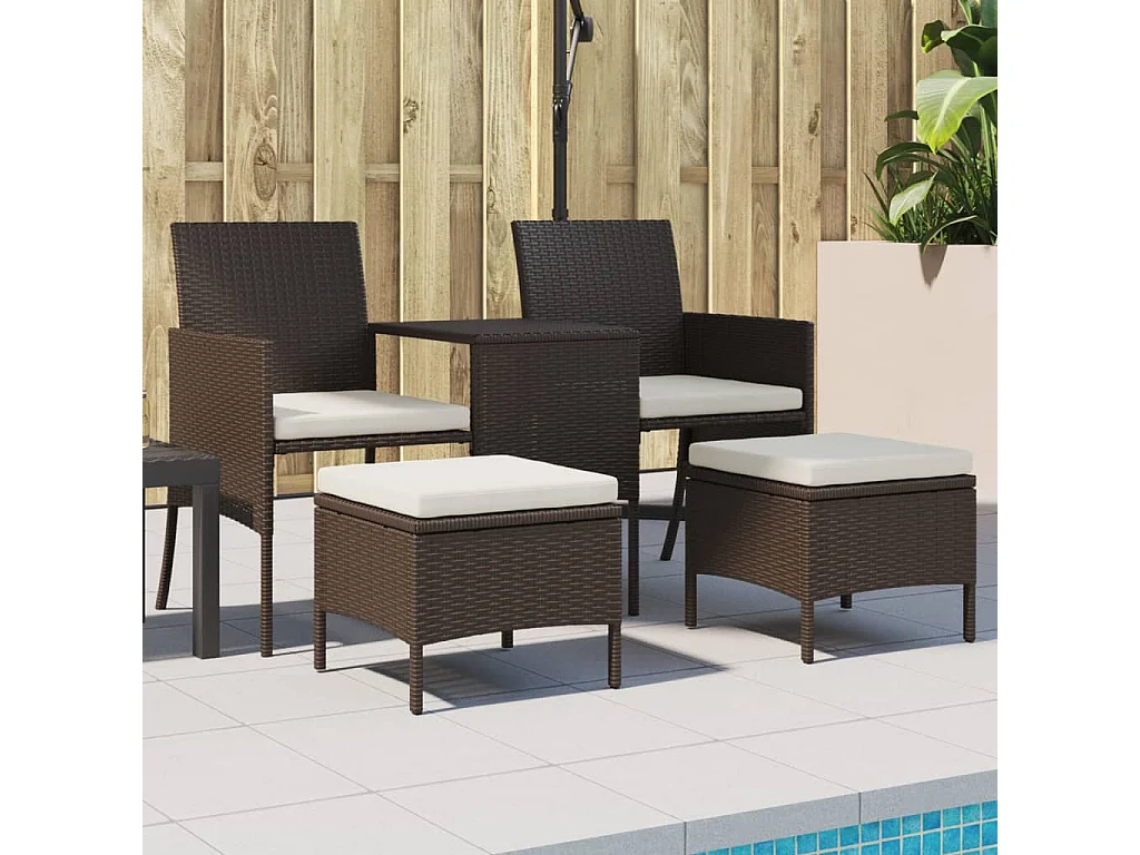 Divano Giardino 2Posti con Tavolo e Sgabelli Marrone Polyrattan