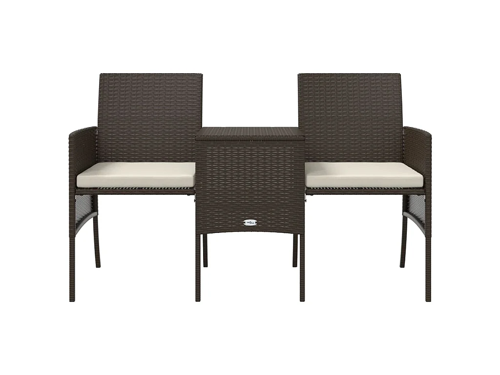 Divano Giardino 2Posti con Tavolo e Sgabelli Marrone Polyrattan
