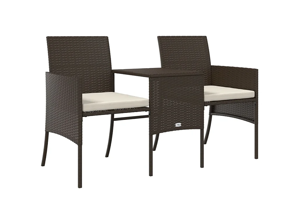 Divano Giardino 2Posti con Tavolo e Sgabelli Marrone Polyrattan