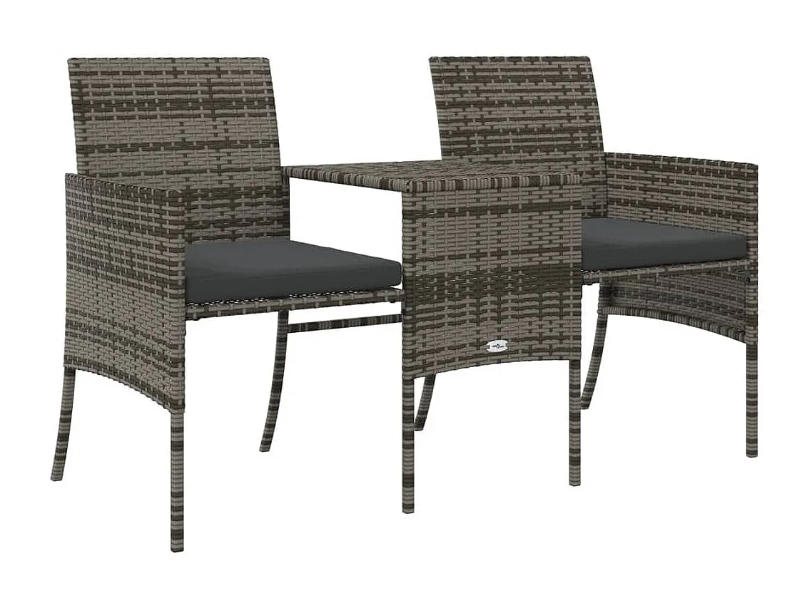Tuinbank 2-zits met tafel en voetenbanken poly rattan grijs