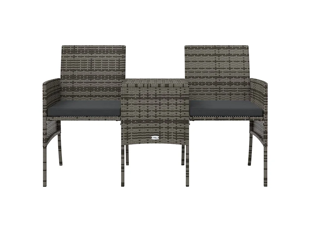 Divano Giardino 2 Posti con Tavolo e Sgabelli Grigio Polyrattan