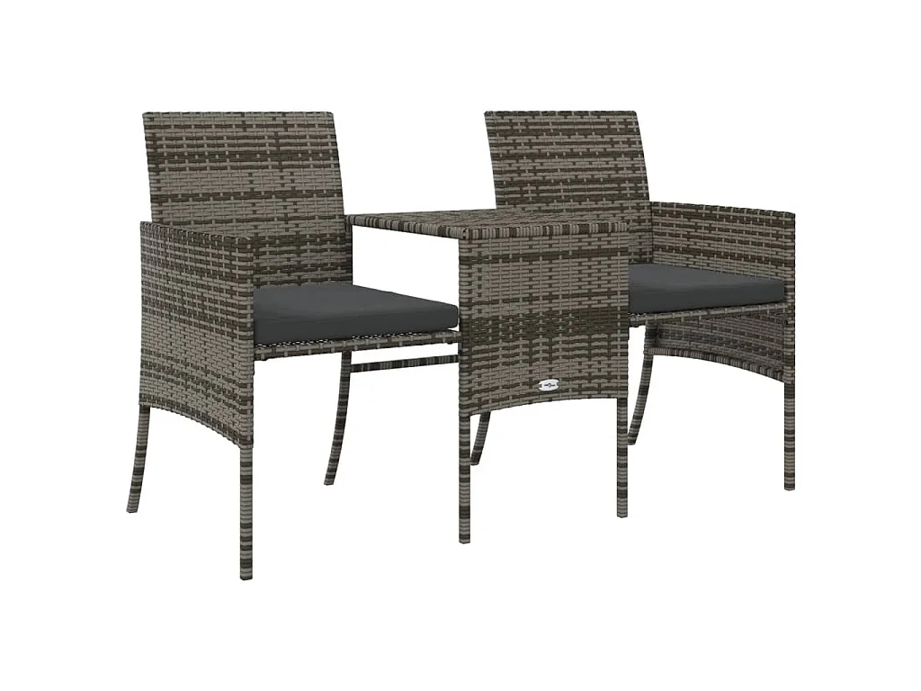 Divano Giardino 2 Posti con Tavolo e Sgabelli Grigio Polyrattan