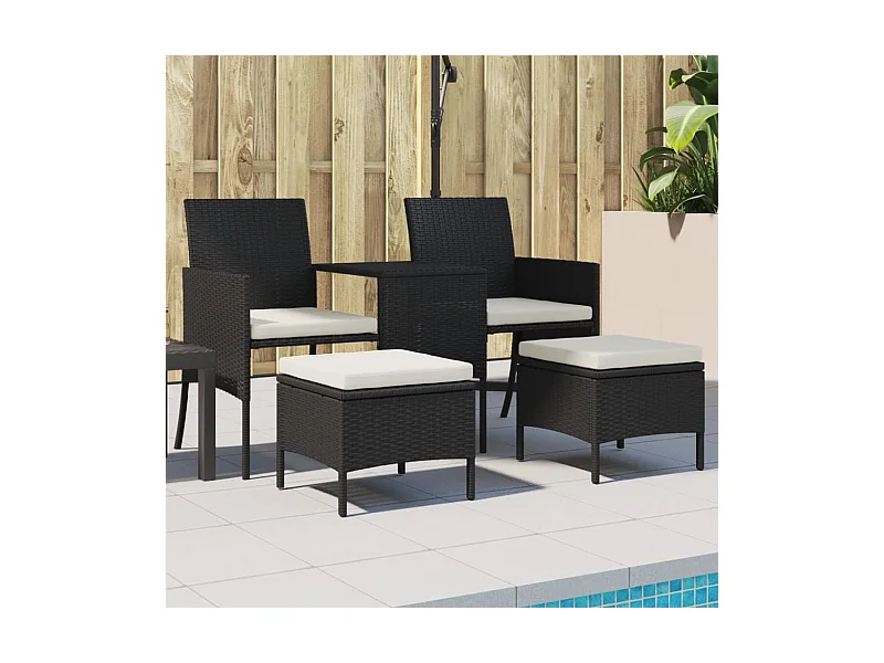 Divano Giardino 2 Posti con Tavolo e Sgabelli Nero Polyrattan