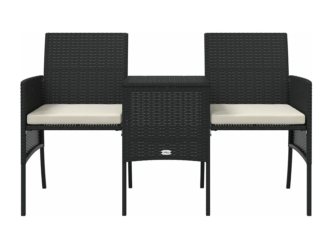 Divano Giardino 2 Posti con Tavolo e Sgabelli Nero Polyrattan