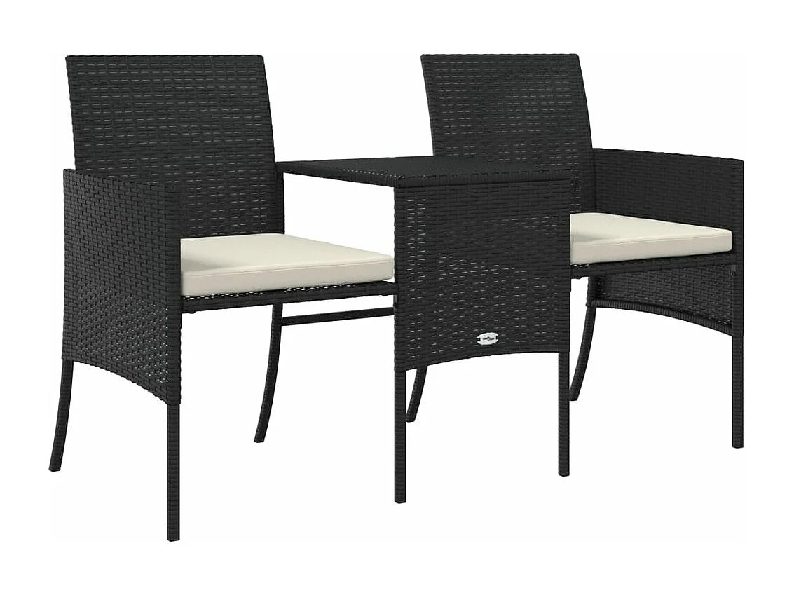 Divano Giardino 2 Posti con Tavolo e Sgabelli Nero Polyrattan