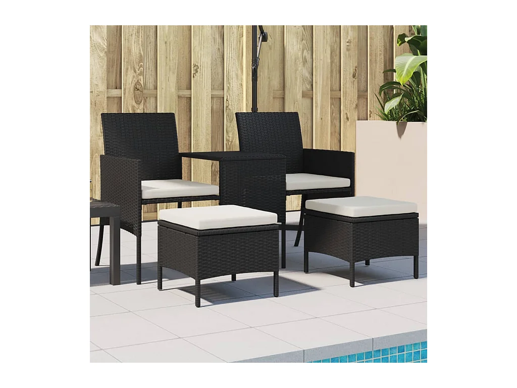 Tuinbank 2-zits met tafel en voetenbanken poly rattan zwart