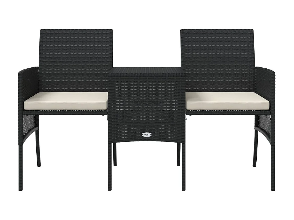 Tuinbank 2-zits met tafel en voetenbanken poly rattan zwart