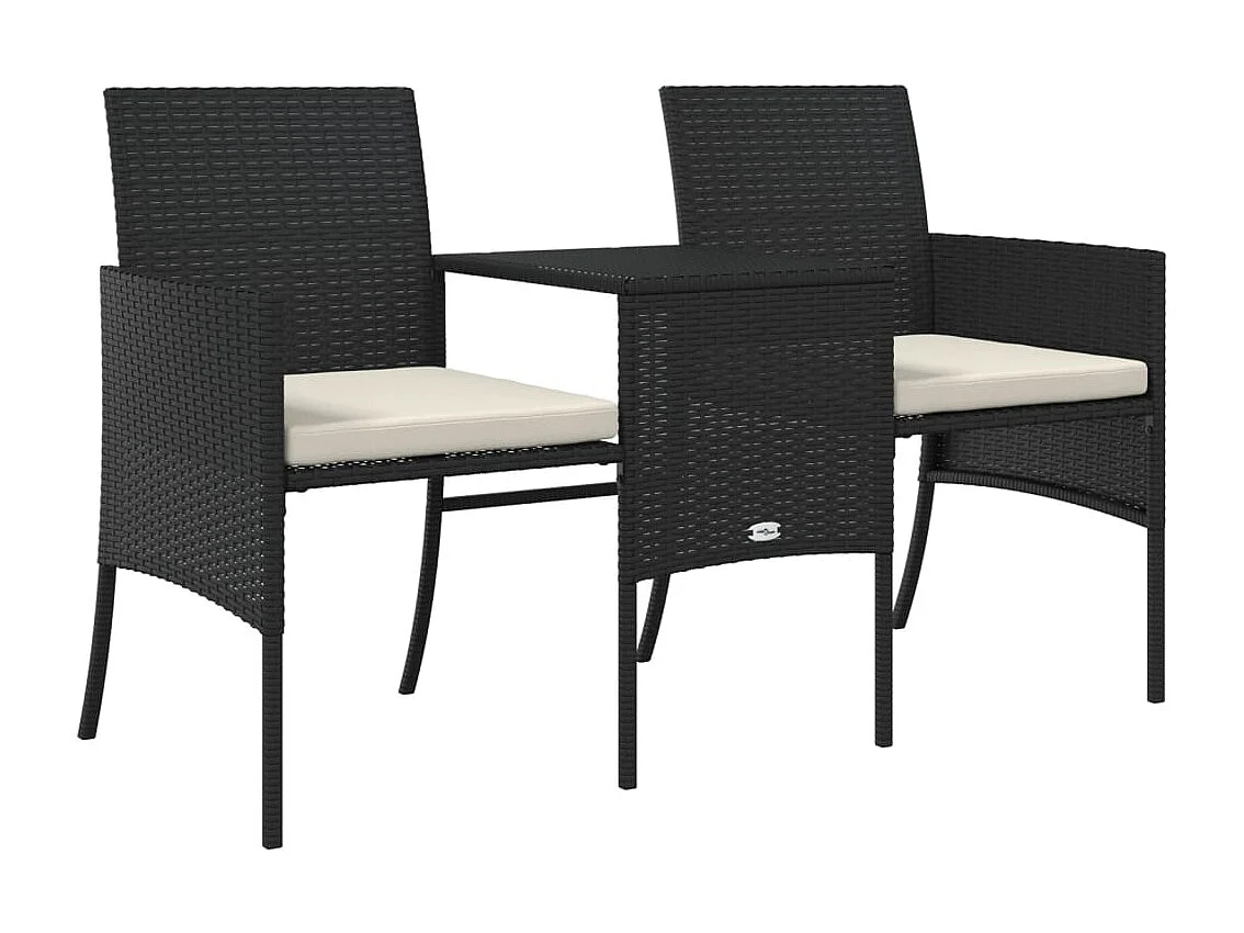 Tuinbank 2-zits met tafel en voetenbanken poly rattan zwart