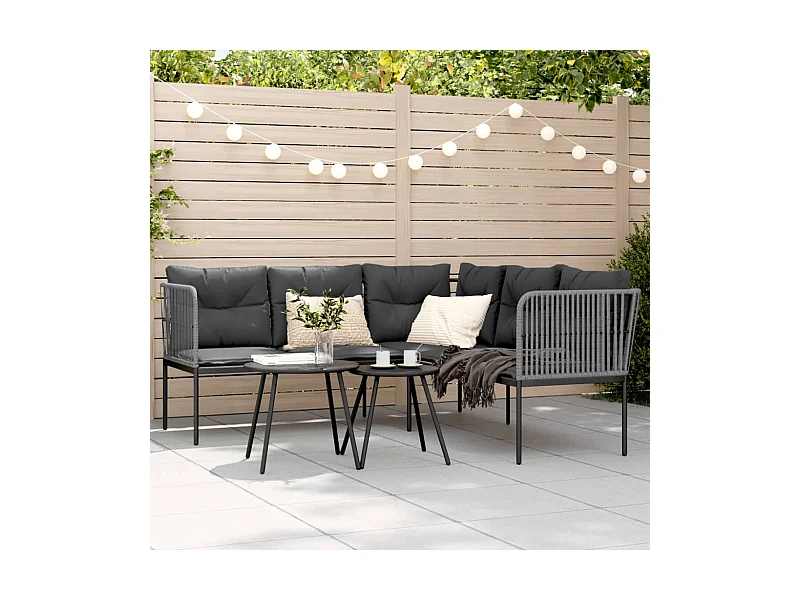 Divano Giardino con Cuscini Forma a L Nero Acciaio e Textilene