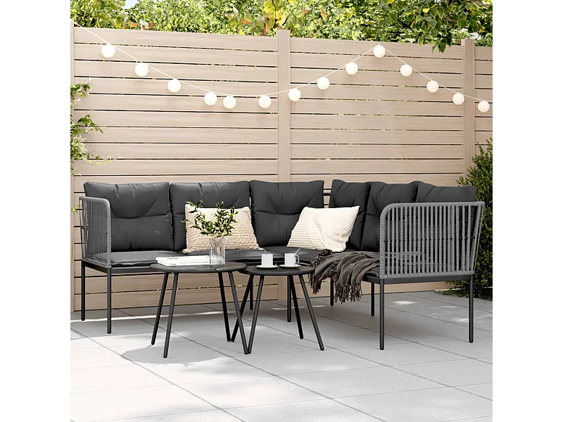 Gartensofa in L-Form mit Kissen Schwarz Stahl und Textilene