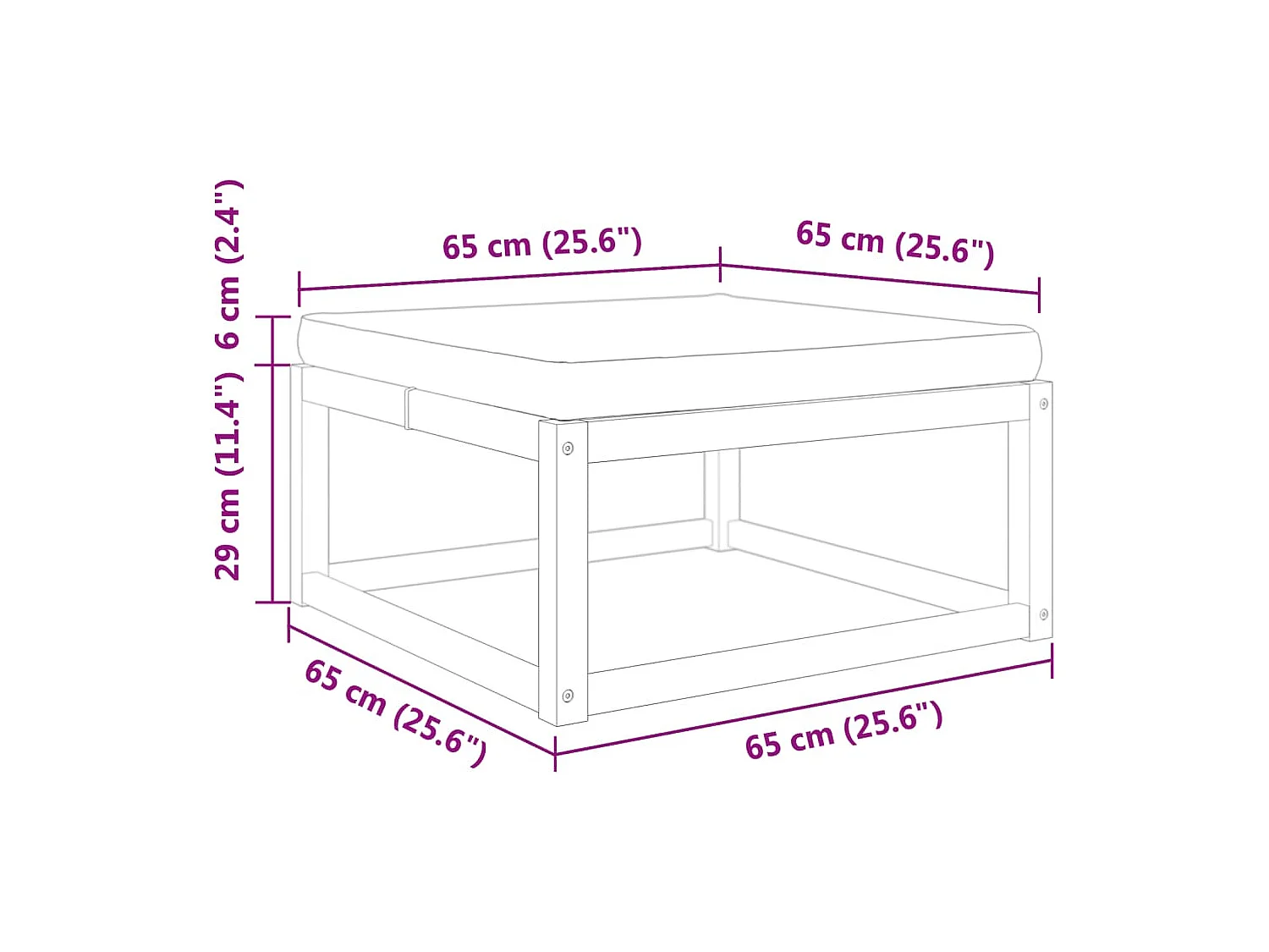 Repose-pied de jardin avec coussins bois massif d'acacia