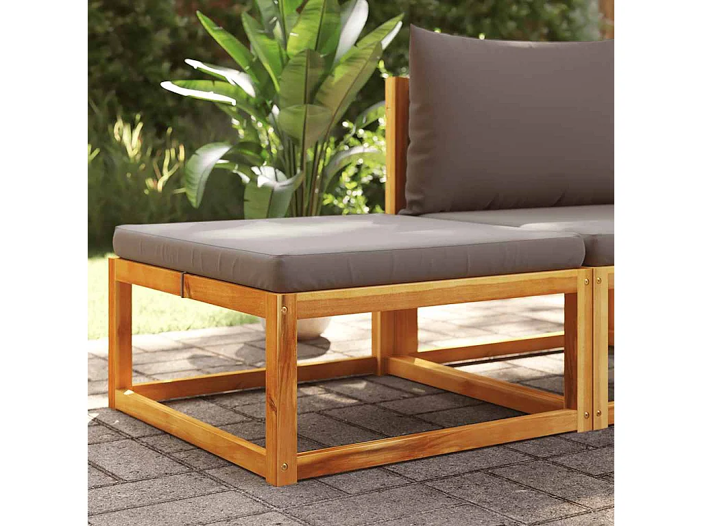 Repose-pied de jardin avec coussins bois massif d'acacia