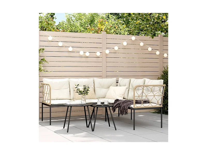 Divano Giardino con Cuscini Forma a L Nero Acciaio e Textilene