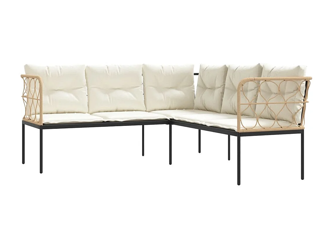 Gartensofa in L-Form mit Kissen Schwarz Stahl und Textilene