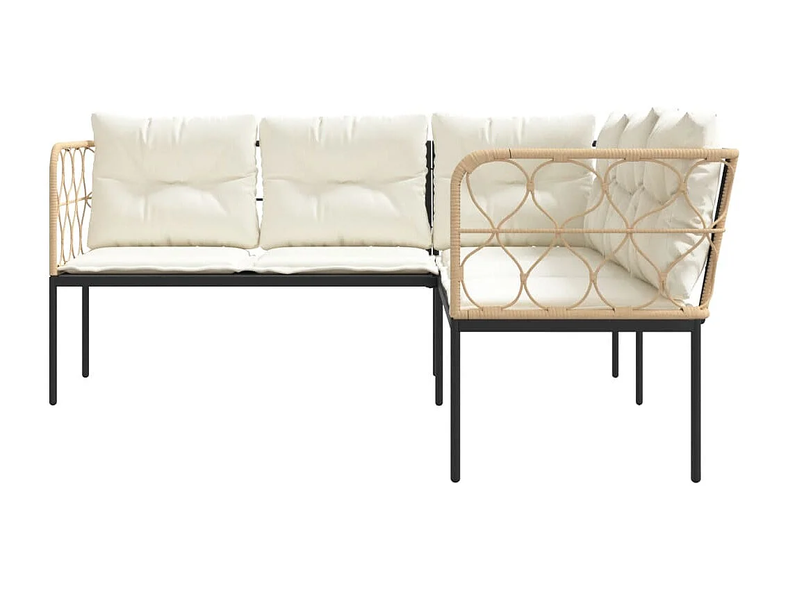 Gartensofa in L-Form mit Kissen Schwarz Stahl und Textilene