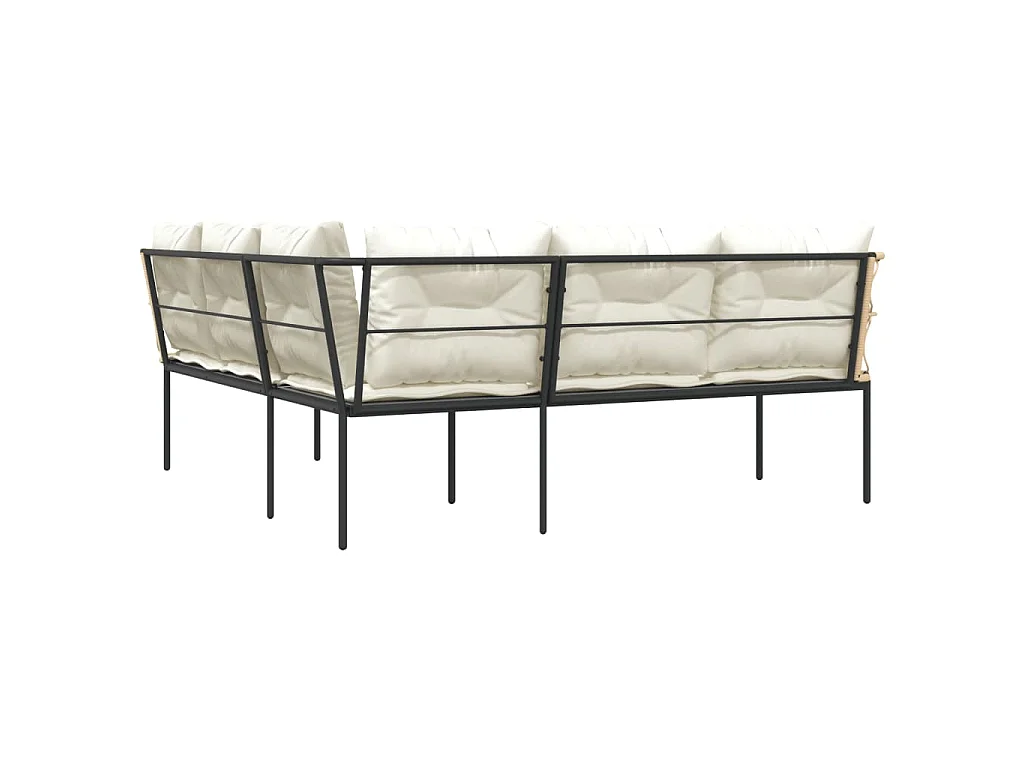 Canapé de jardin avec coussins forme de L noir acier textilène