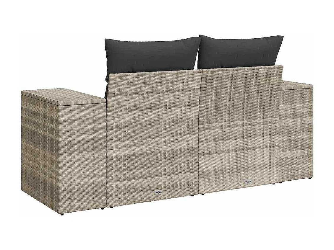 Tuinbank 2-zits met kussens poly rattan lichtgrijs