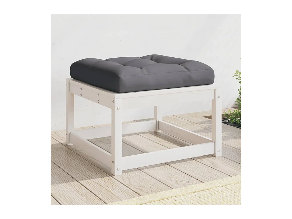 Repose-pied de jardin avec coussins blanc bois de pin massif