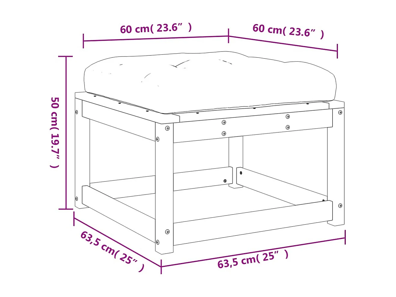 Repose-pied de jardin avec coussins blanc bois de pin massif