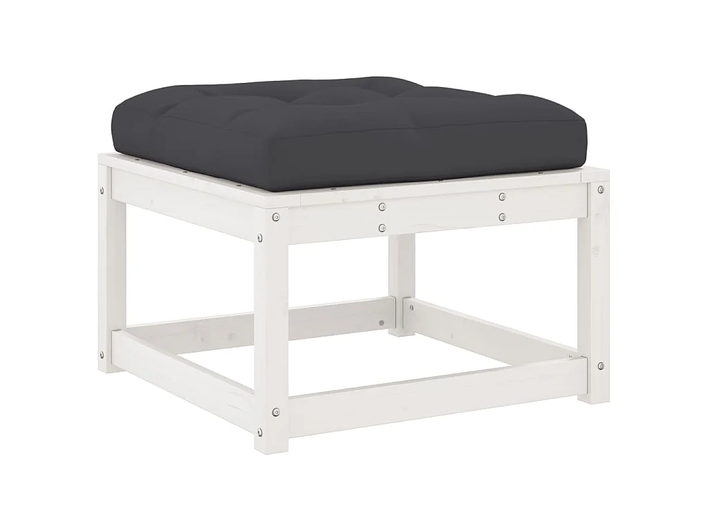 Tuinvoetenbank met kussen massief grenenhout wit