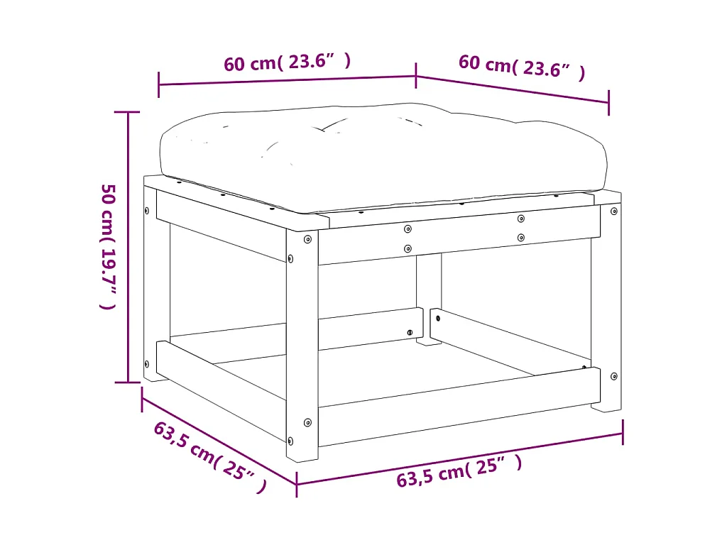 Tuinvoetenbank met kussen massief grenenhout wit