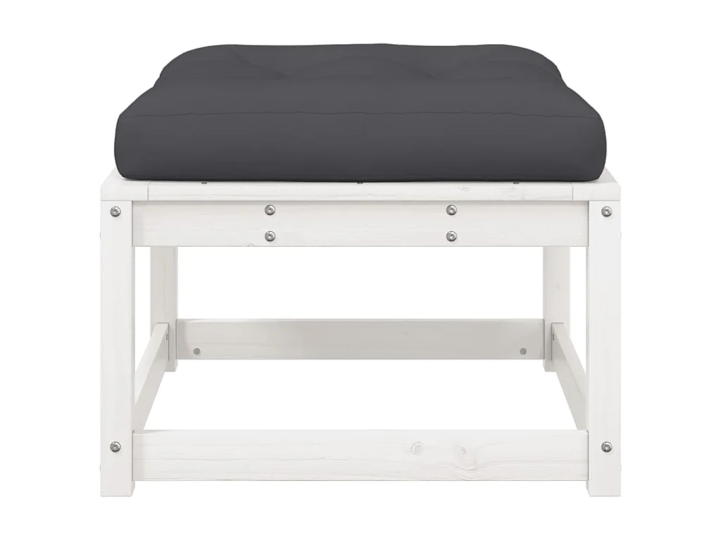 Tuinvoetenbank met kussen massief grenenhout wit