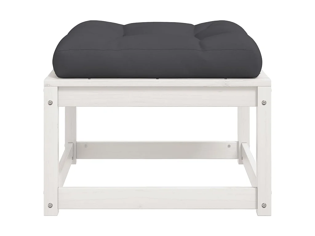 Tuinvoetenbank met kussen massief grenenhout wit