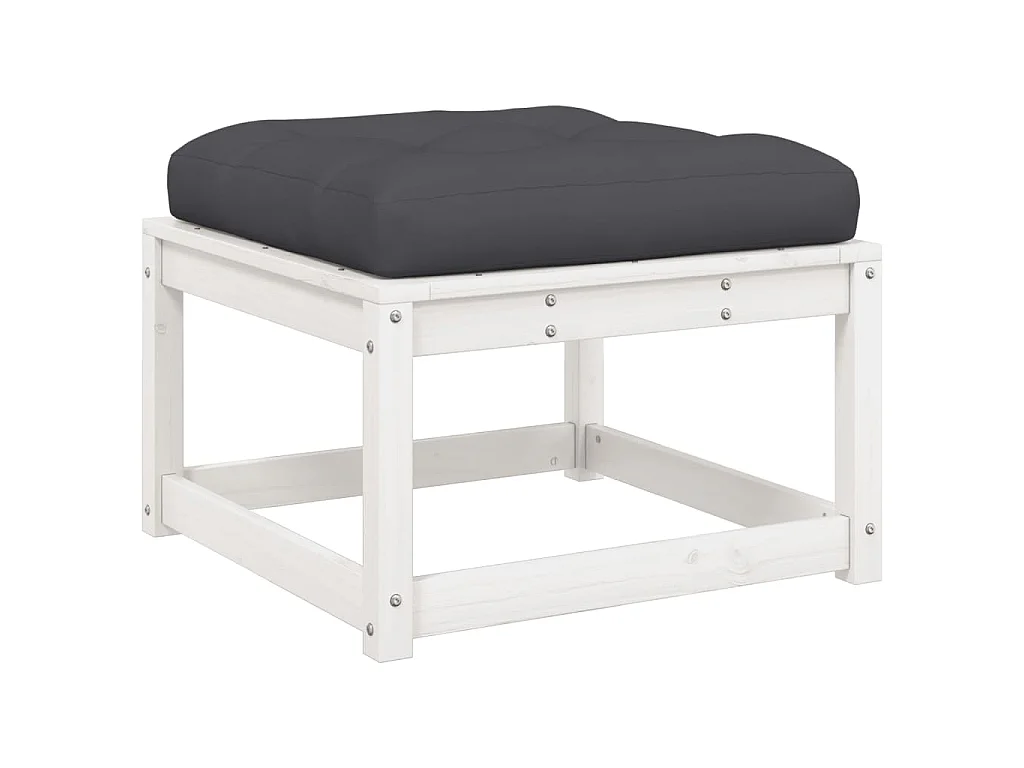 Tuinvoetenbank met kussen massief grenenhout wit