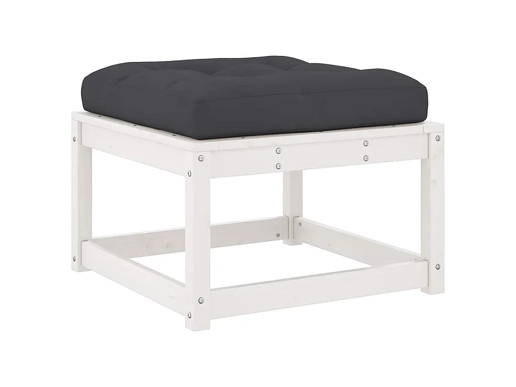 Repose-pied de jardin avec coussins blanc bois de pin massif