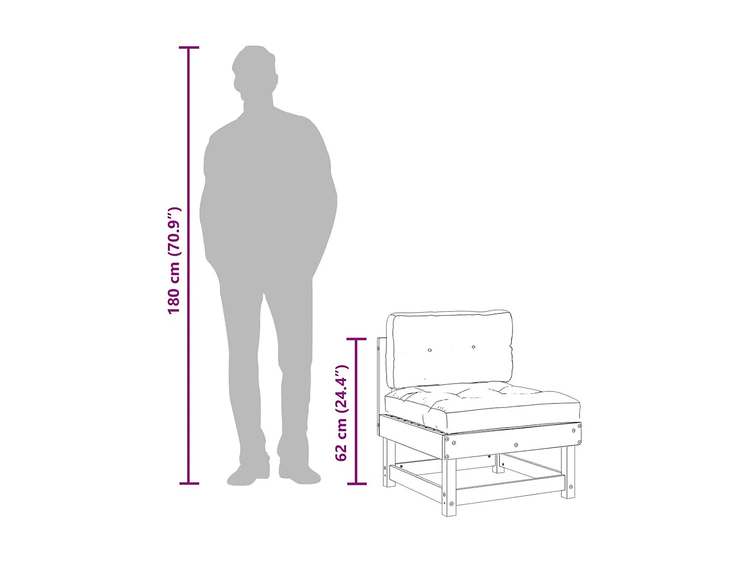 Mittelsofa mit Kissen Honigbraun Massivholz Kiefer