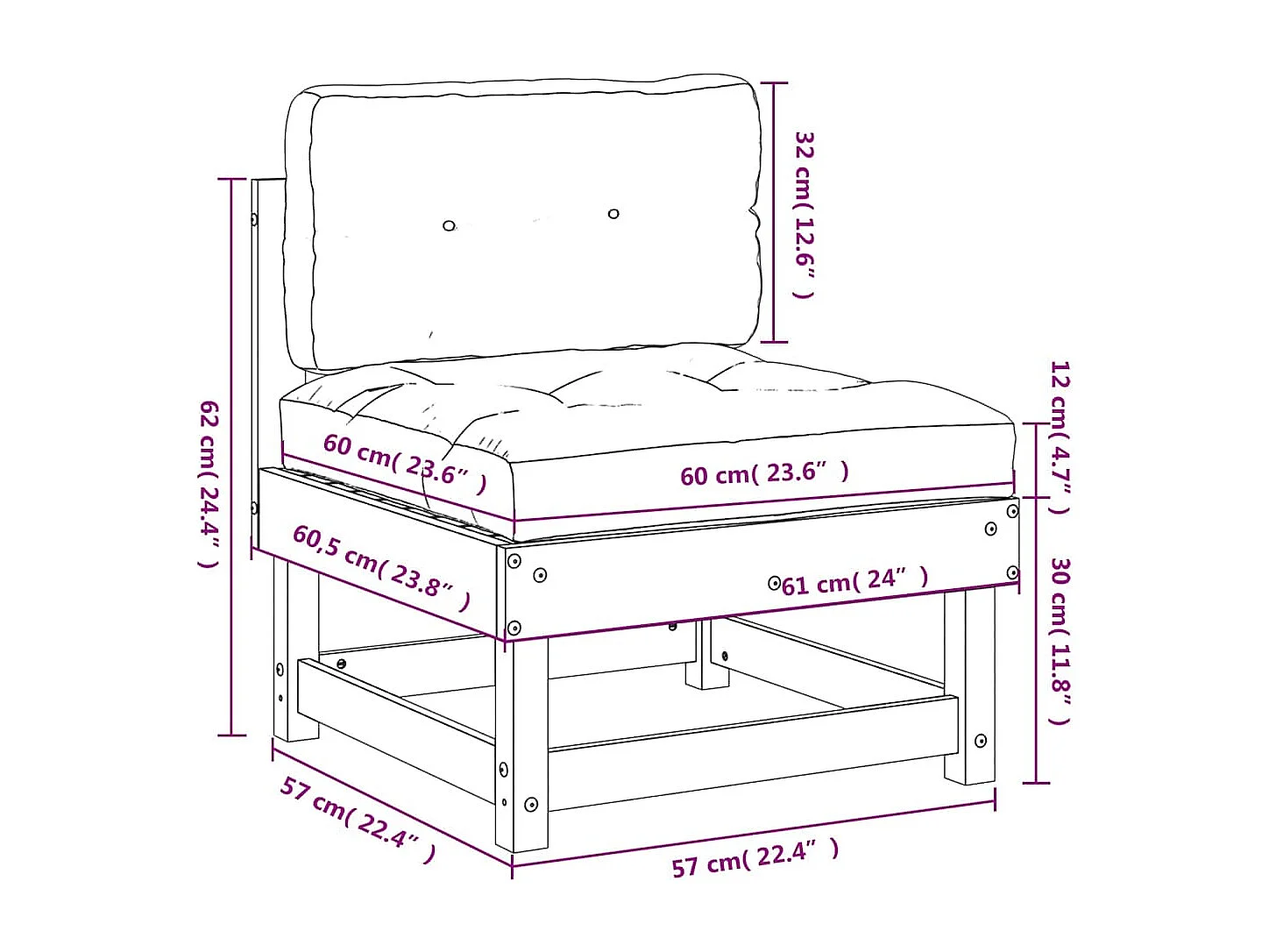 Mittelsofa mit Kissen Honigbraun Massivholz Kiefer