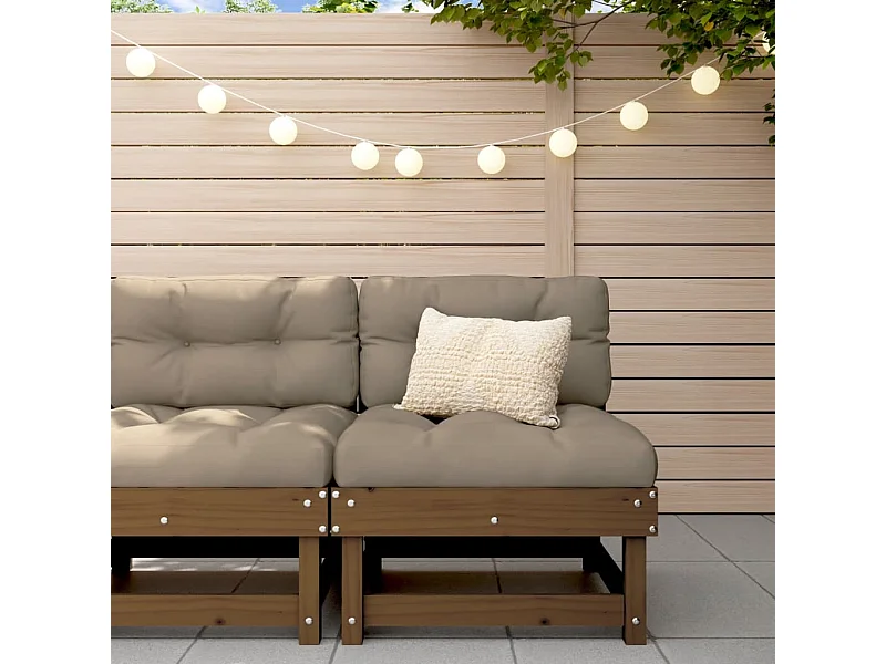 Divano Centrale con Cuscini Marrone Ambra Legno Massello Pino