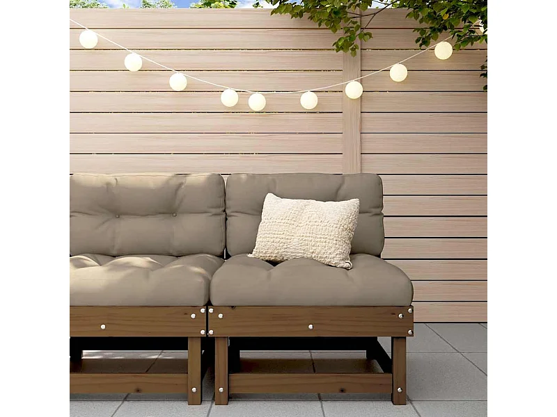 Sofá de centro com almofadões madeira pinho maciça castanho-mel