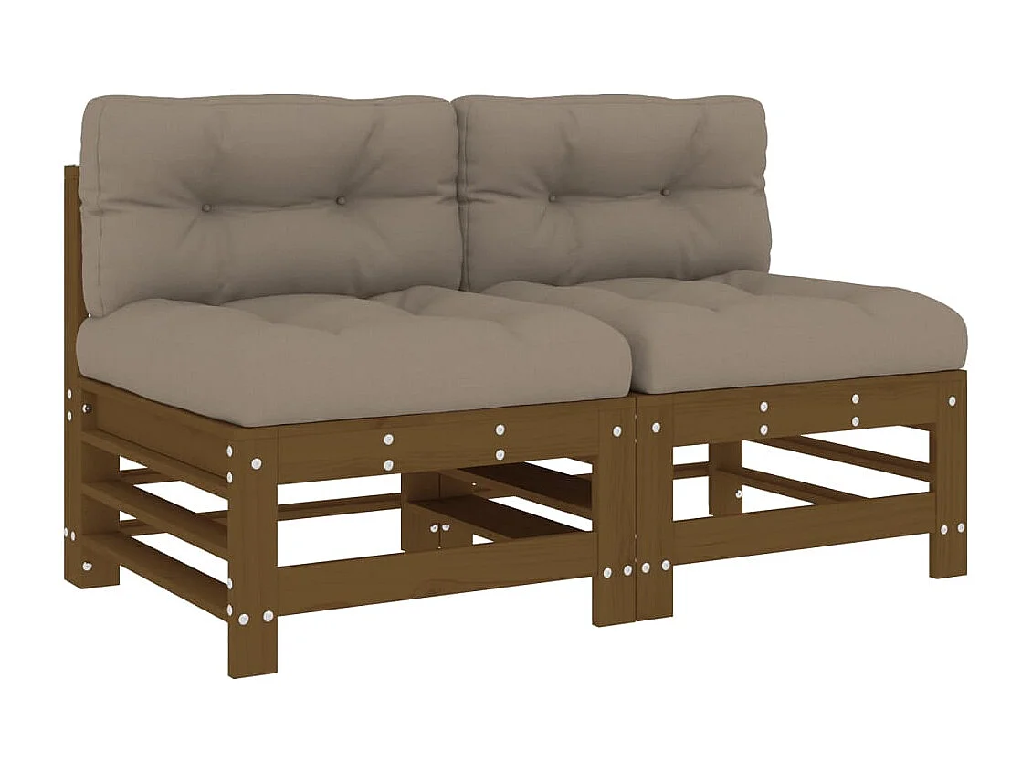 Mittelsofas mit Kissen 2 Stk. Honigbraun Massivholz Kiefer