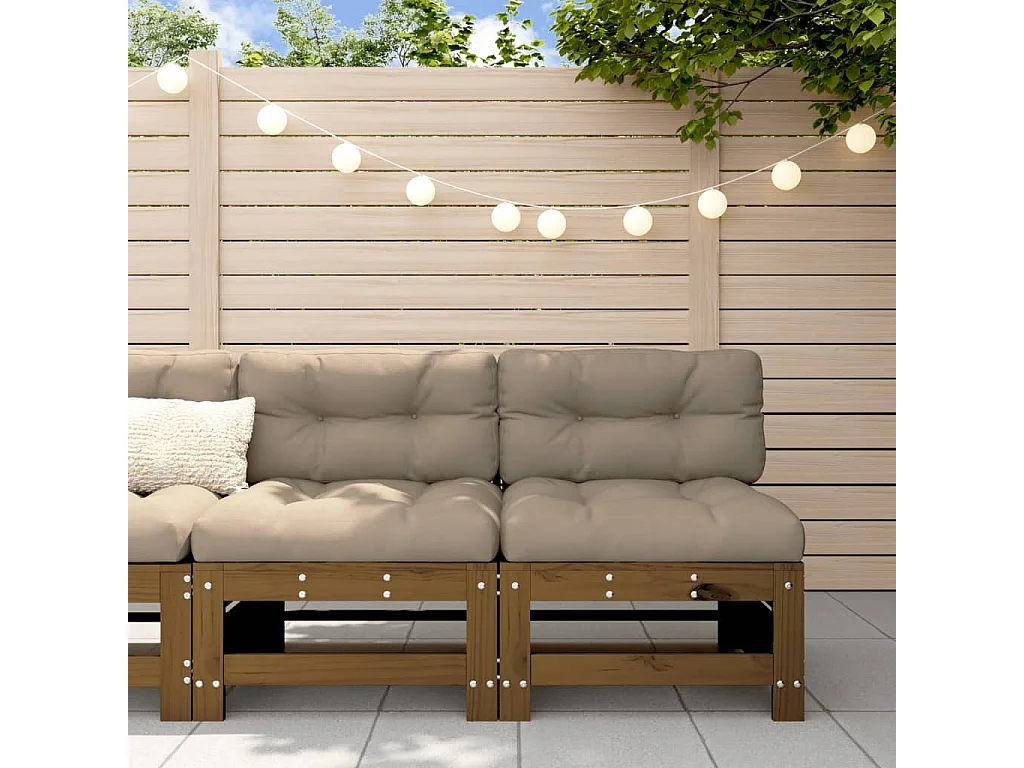 Mittelsofas mit Kissen 2 Stk. Honigbraun Massivholz Kiefer