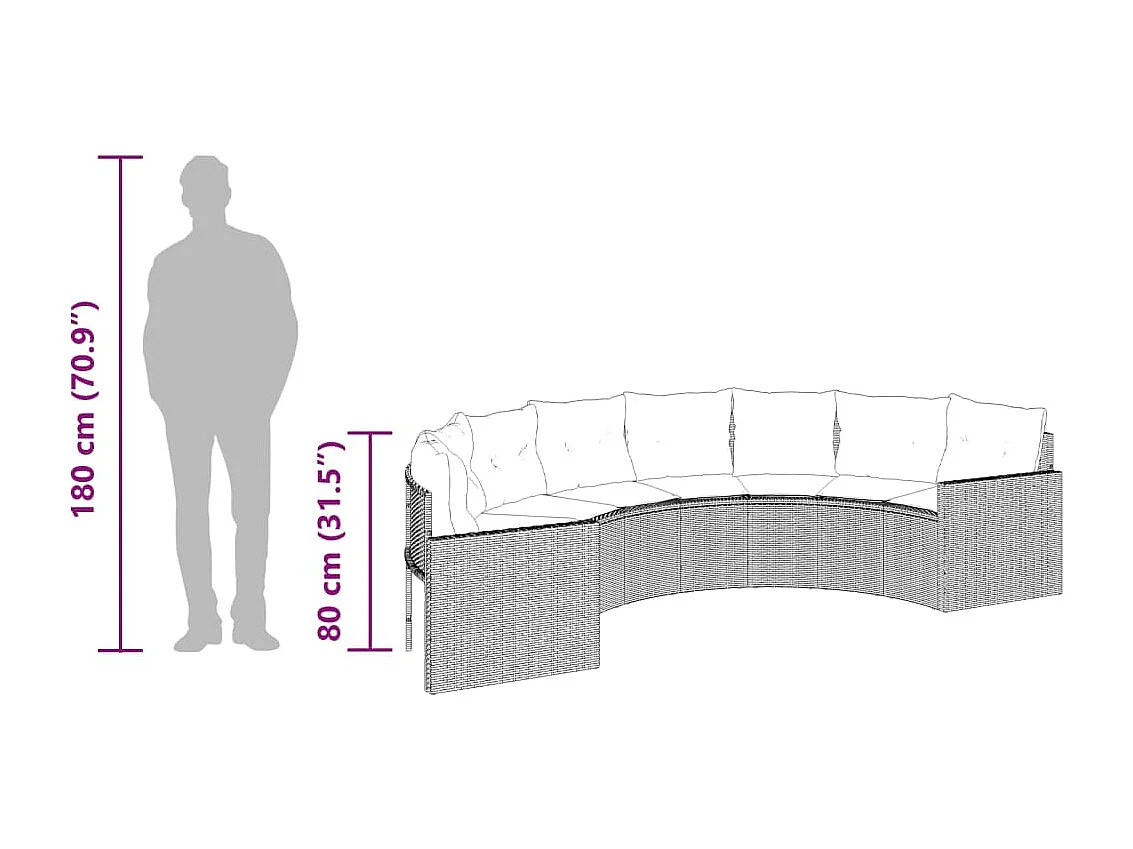 Divano Giardino Tavolo e Cuscini Semicircolare Beige Polyrattan