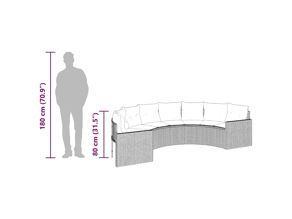 Divano Giardino Tavolo e Cuscini Semicircolare Beige Polyrattan