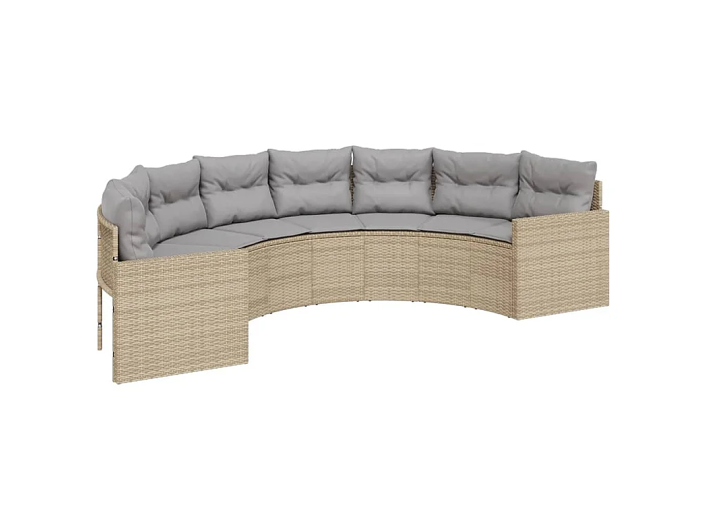 Sofá de jardim com mesa e almofadões semicircular vime PE bege
