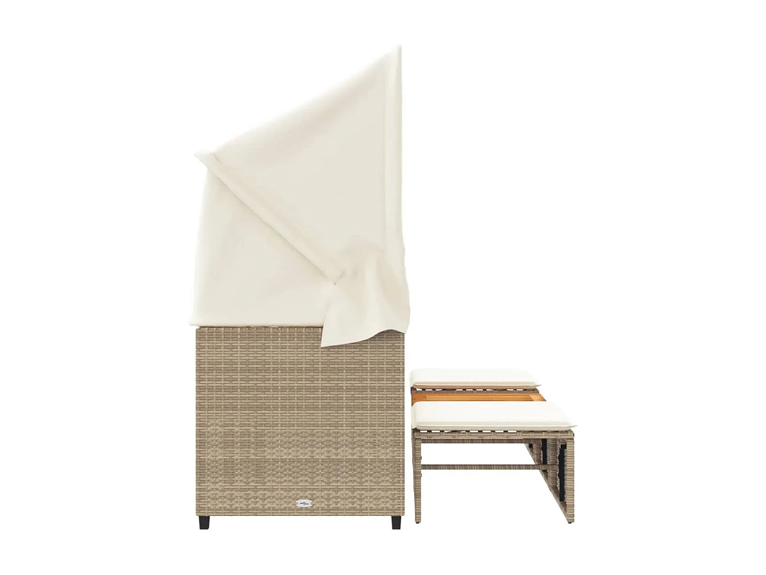 Outdoor-Sofa 3-Sitzer mit Dach und Hockern Beige Poly Rattan