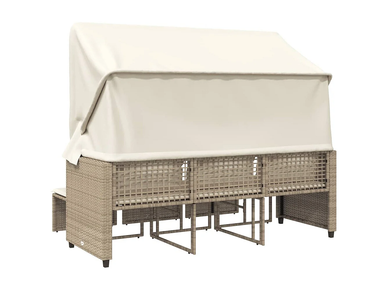 Outdoor-Sofa 3-Sitzer mit Dach und Hockern Beige Poly Rattan