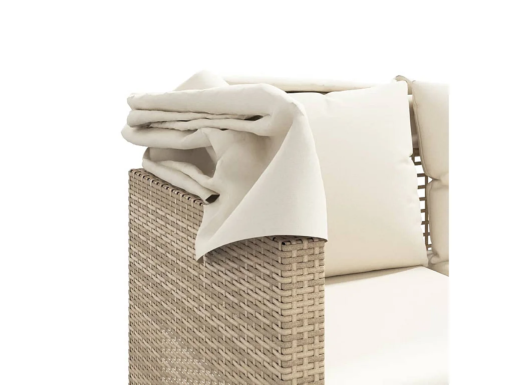 Outdoor-Sofa 3-Sitzer mit Dach und Hockern Beige Poly Rattan